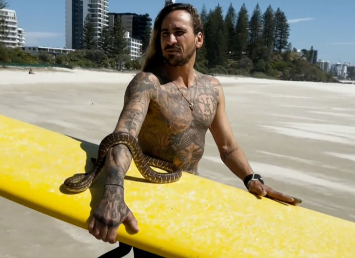 Brasileiro é multado por surfar com cobra píton na Austrália - AcheiUSA